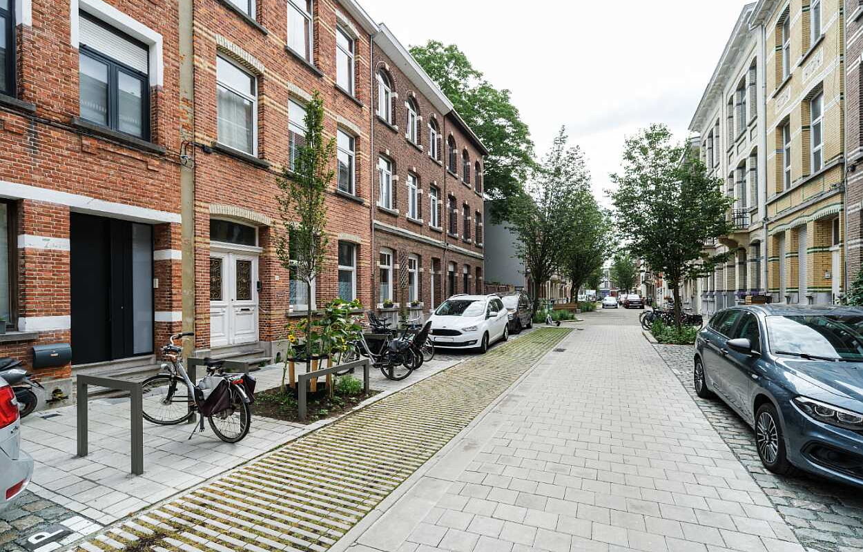 Van Hovestraat in Antwerpen, Fahrradstraße mit blau-grüner Infrastruktur. Foto: Phillipp Böhme