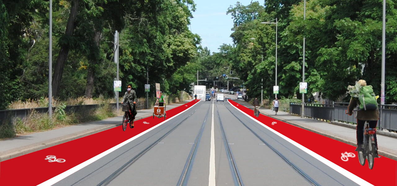 Ein Neuer Radweg auf der Riebeckstraße über die Riebeckbrücke