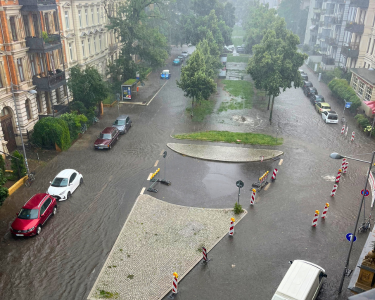 Überschwemmung August-Bebel-Straße Leipzig