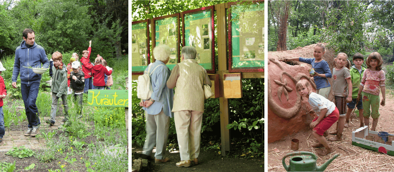 Klein und Groß kommen seit jeher gern in den Stadtgarten Connewitz, um dort Erholung, Inspiration und Naturerfahrung zu finden