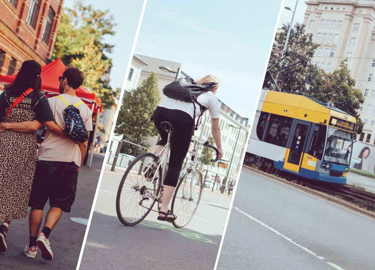 Leipzig macht Fortschritte in Sachen nachhaltiger Mobilität: Immer mehr Menschen sind auf ihren täglichen Wegen umweltfreundlich unterwegs. Zu Fuß gehen ist die Nummer 1. Autoverkehr verliert an Bedeutung