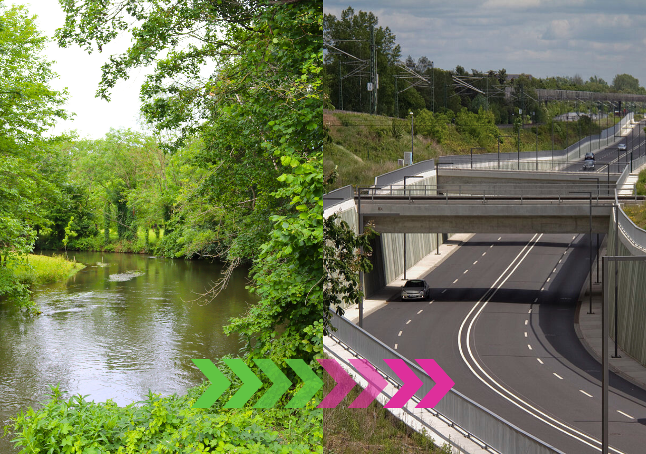 Weiße Elster links und Schnellstraße rechts