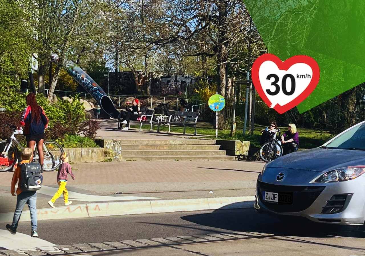 Die August-Bebel-Schule in Leipzig, Neustadt-Neuschönefeld hat jetzt endlich eine autofreie Schulstraße vor dem Haupteingang