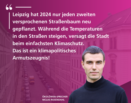Ökolöwen-Sprecher Niclas Rosendahl kritsiert: Die Stadt Leipzig pflanzt 2024 nur jeden zweiten versprochenen Straßenbaum.